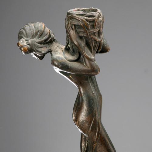 Art Nouveau Bronze Candleholder For Sale - Image 5 of 10