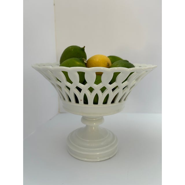 Two Similar White Openwork Porcelain Pedestal Compotes For Sale - Image 10 of 14