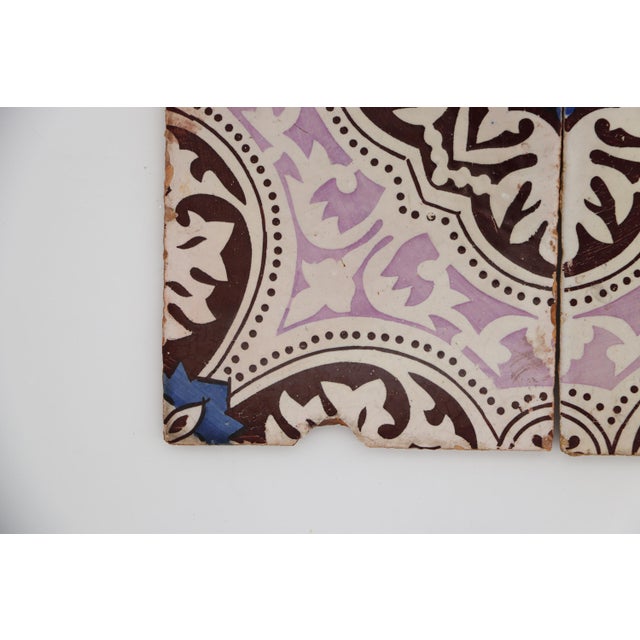 19th Century Set of Four Portuguese Tiles, Dark Brown, Light Purple, Blue and White For Sale - Image 9 of 12