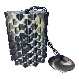 Mid 20th Century Brutalist Gold & White Hanging Light Folded Metal For Sale