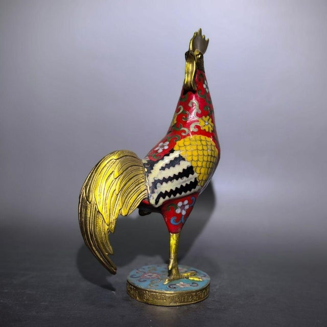 Late 19th Century Cloisonné Enamel Rooster Statue, Gilt Bronze Figure, 1.11kg For Sale In Los Angeles - Image 6 of 9
