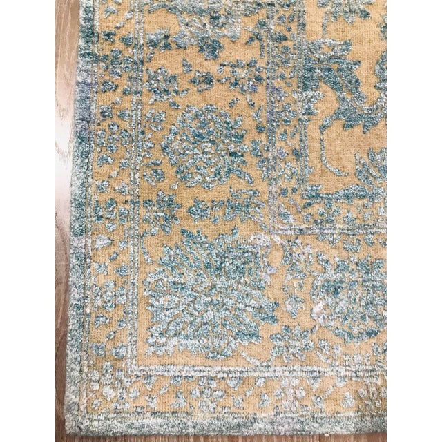 Aqua Indian Wool and Silk Rug, 1970s For Sale - Image 8 of 18