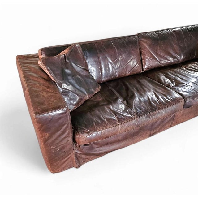 Animal Skin Large Loose Cover Brown Leather Lounge Sofa, 1970s For Sale - Image 7 of 18