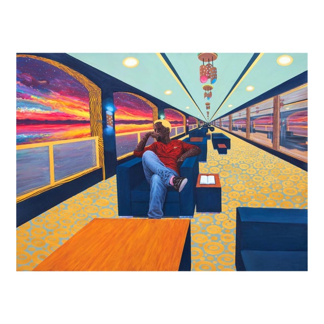 "Lounge Nineteen", Large Scale Oil and Acrylic on Canvas Painting by Ara Deinde For Sale