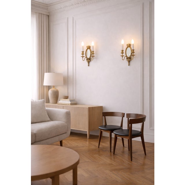 Louis XVI Gilt Bronze Mirrored Model 16572 Wall Sconces by Lucien Gau, Paris, 1930s, Set of 2 For Sale - Image 6 of 8