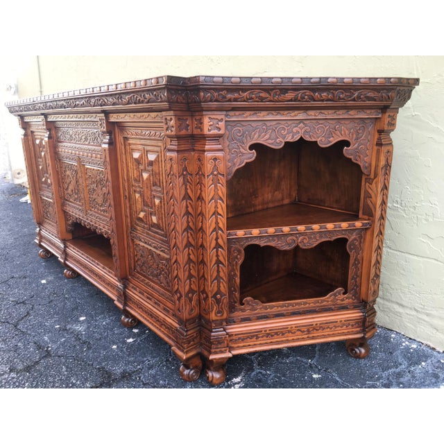 Wood Antique Japanesse Hand Carved Elmwood Cabinet, Sideboard, Meiji, 20th Century For Sale - Image 7 of 13