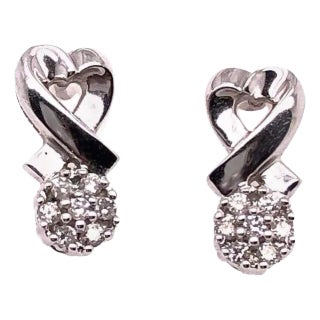 14 Karat White Gold Button Earrings With Diamonds 0.25 TDW For Sale