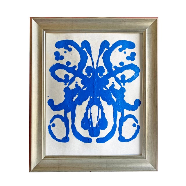 Details: Medium: Acrylic paint on Rice Paper Frame size: 14" x 17" Style: Abstract, Rorschach-inspired, modern minimalist...