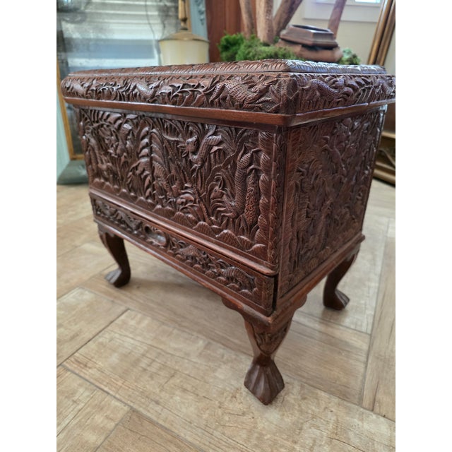 Brown Heavily Carved Sandalwood Jewelry Chest For Sale - Image 8 of 17