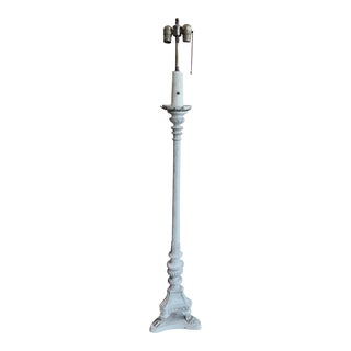 Baroque Style White Wood Torchiere Floor Lamp With Paw Feet For Sale