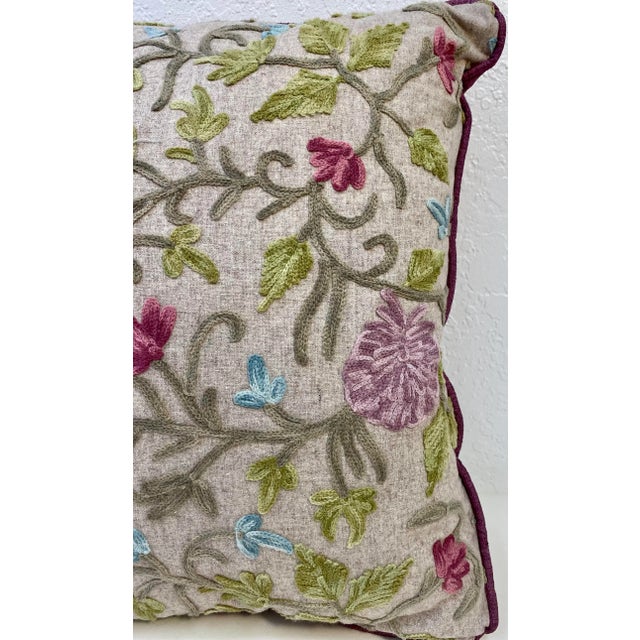 Square Pillow With. Pink and Lavender Embroidered Floral Pattern, Made in U K For Sale In Dallas - Image 6 of 10
