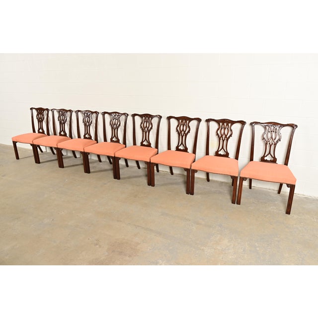 Baker Furniture Company Baker Furniture Georgian Carved Mahogany Dining Chairs, Set of Eight For Sale - Image 4 of 12