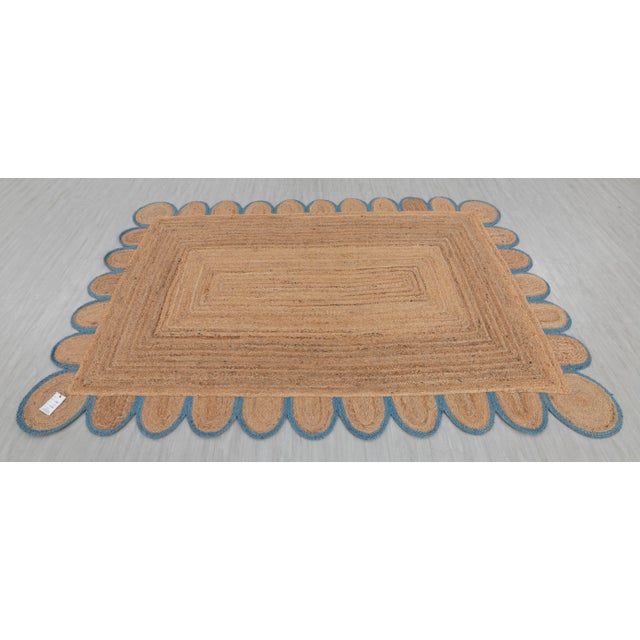 Textile French Blue Scallop Edge Jute Rug 5x8 For Sale - Image 7 of 13