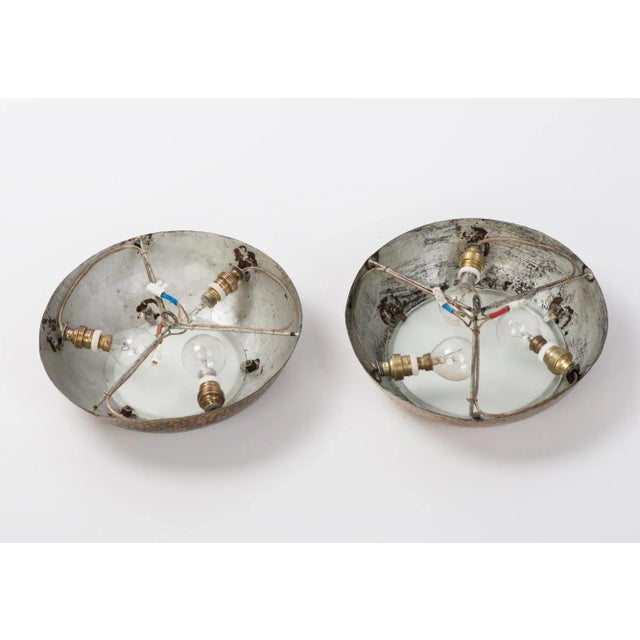 1950s Spanish Round Gilt Metal Wall Sconces - a Pair For Sale - Image 6 of 10