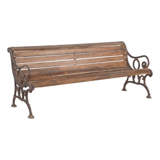 Vintage Anglo-Indian Painted Teakwood and Cast-Iron Garden Bench For Sale