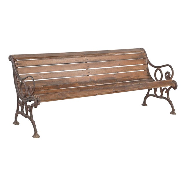 Vintage Anglo-Indian Painted Teakwood and Cast-Iron Garden Bench For Sale