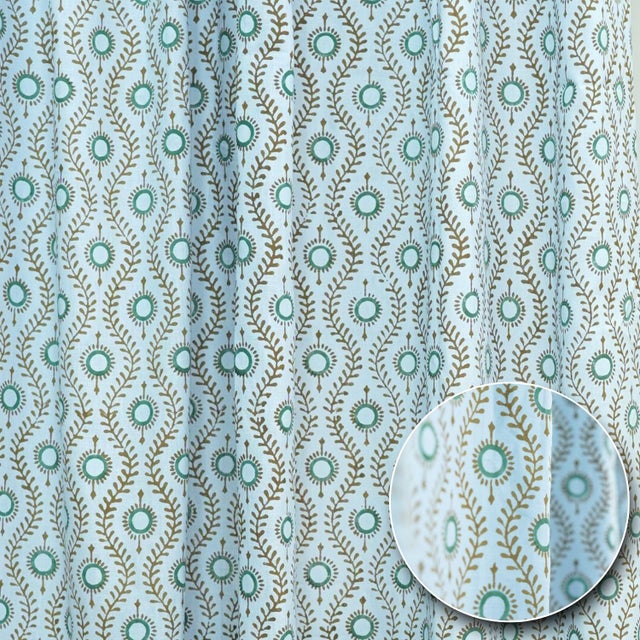 Lehriya Floral Handcrafted Viscose Coloured Linen Curtain for Windows Size-54"x89" For Sale - Image 6 of 7