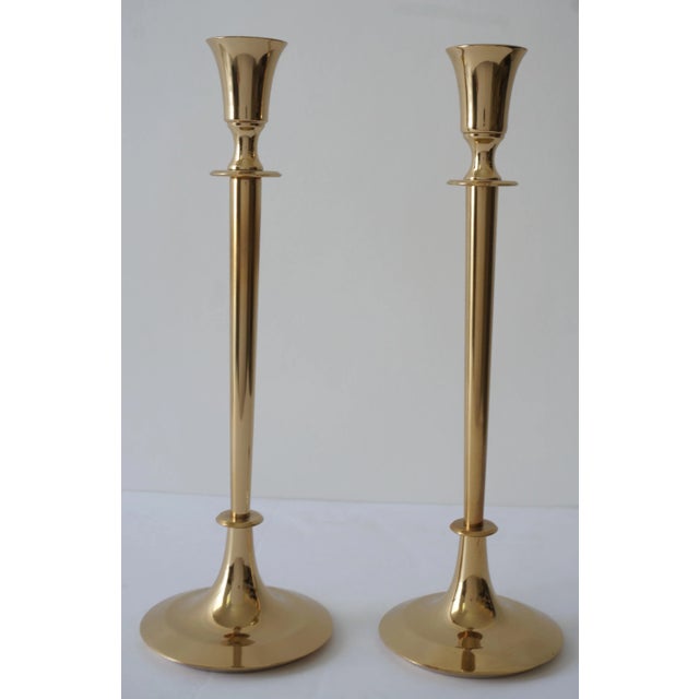 Polished Brass Candlesticks Candle Holders - A Pair For Sale - Image 4 of 9