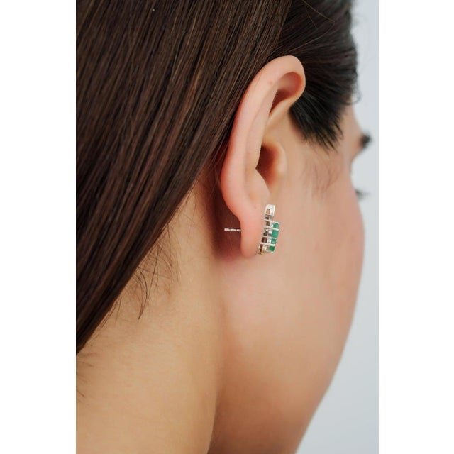 Not Yet Made - Made To Order Petite Emerald and Diamond Curved Stud Earrings in Sterling Silver - A Pair For Sale - Image 5 of 11