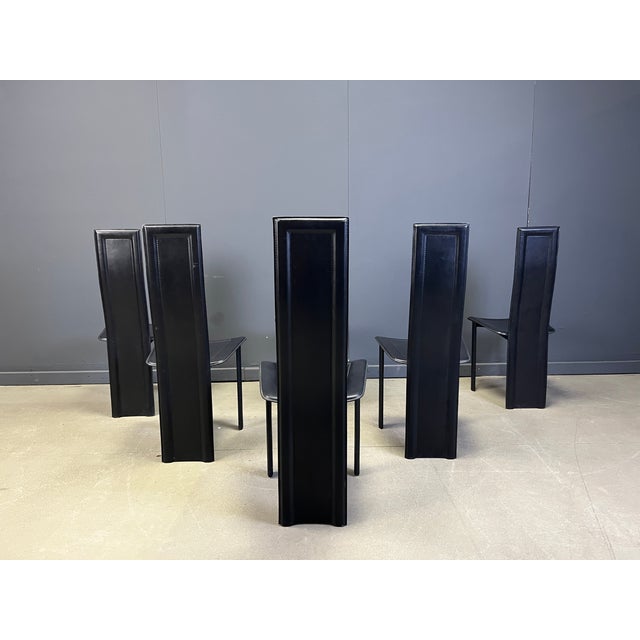 Postmodern Italian Leather High Back Dining Chairs, 1980s, Set of 6 For Sale - Image 3 of 9