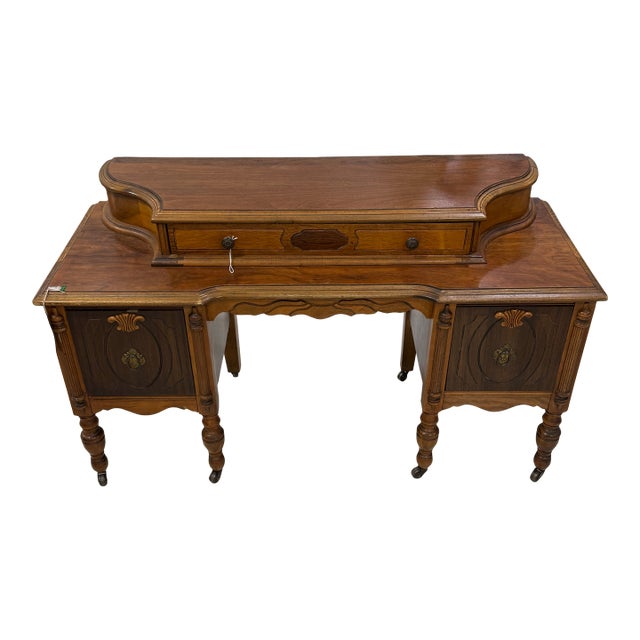 Antique 1920s Wooden Vanity Dressing Table Made of Walnut For Sale