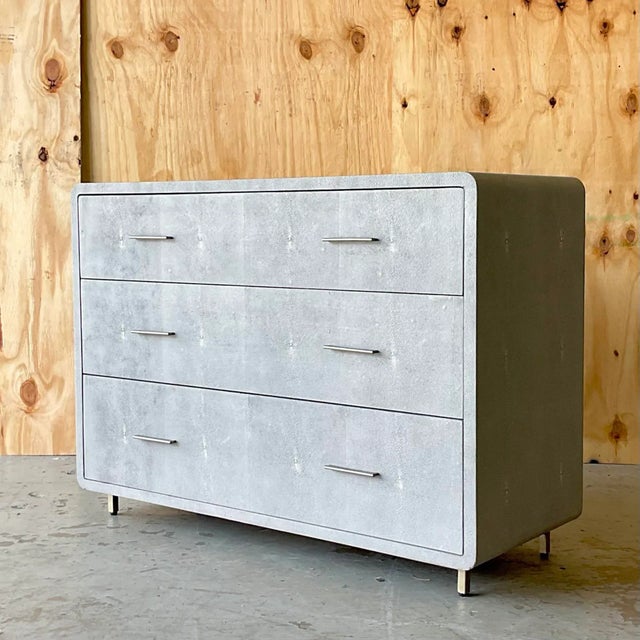 Early 21st Century Vintage Boho Interlude “Calypso” Faux Shagreen Chest Zoe Drawers For Sale - Image 5 of 13