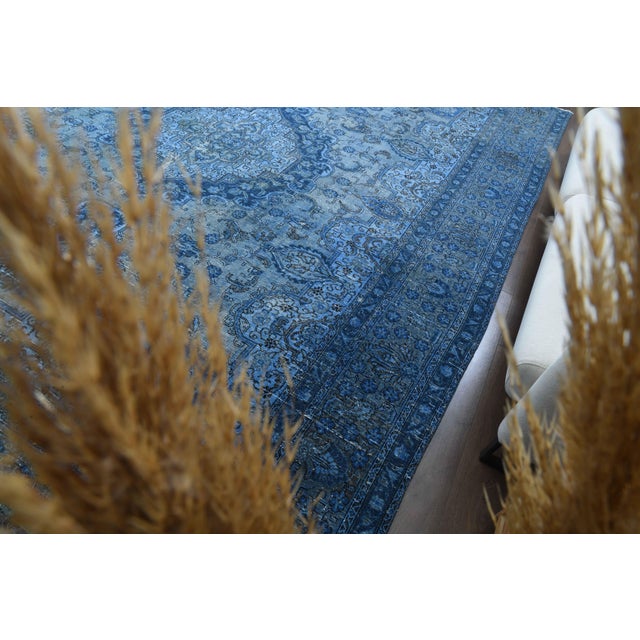Persian 1970s Vintage Persian Handmade Wool Cotton Blue Area Rug For Sale - Image 3 of 11