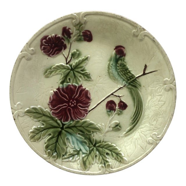 C.1890 Majolica Paradise Bird and Flowers Salins For Sale