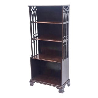 Small Narrow Mahogany Chippendale Bookcase W/ Pierced‑Side Shelves 1940s For Sale