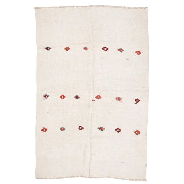 Textile Mid 20th Century Mid 20th Century White Embroidered Vintage Hemp Rug For Sale - Image 7 of 7