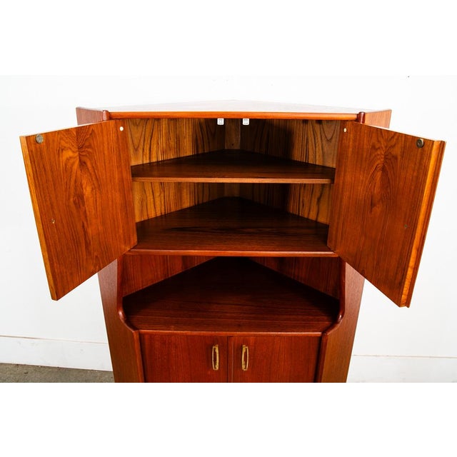 1960s 1960s Mid Century Danish Modern Corner Cabinet Unit Teak Denmark Hutch Brass For Sale - Image 5 of 12
