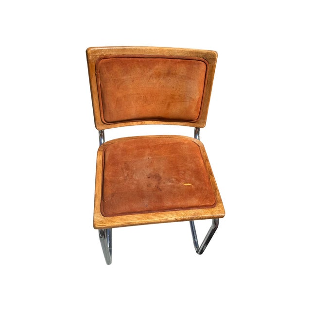 1970s Set of 4 Vintage 1970s Oak, Chrome & Cognac Suede Cantilever Dining Chairs For Sale - Image 5 of 9
