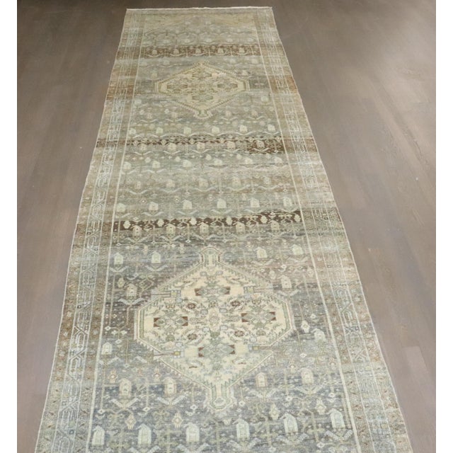 Antique Zabihi Collection Long Gray Green Persian Malayer Runner - 3'7" x 20' For Sale - Image 9 of 10