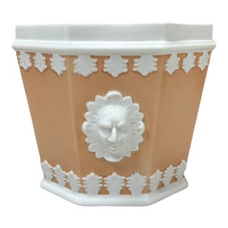 Vintage Vista Alegre Portugal Octagonal Porcelain Cache Pot Bright Peach For Sale