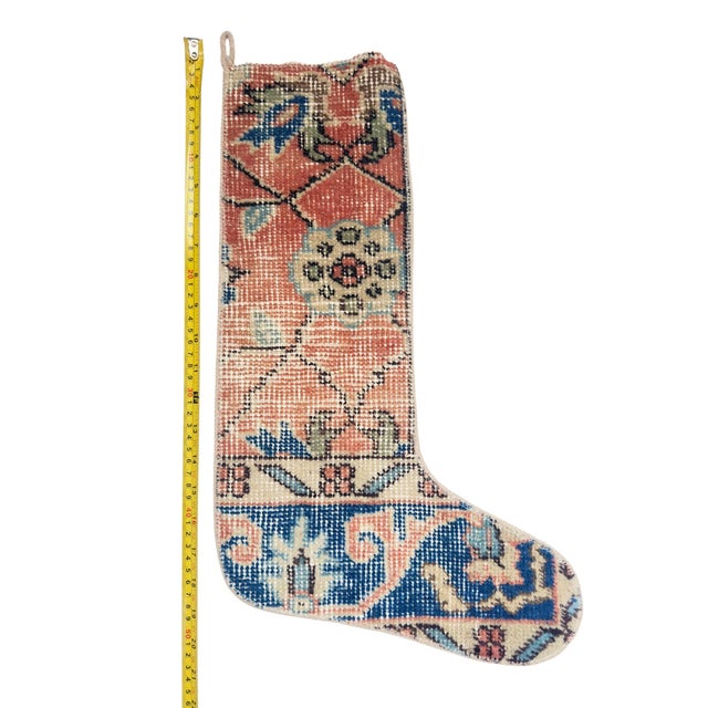 2020s Rich Coral Medallion Vintage Kilim Christmas Stocking, Navy Border Wool, 11.8 X 17.7 in – One of a Kind Turkish Decor For Sale - Image 5 of 6