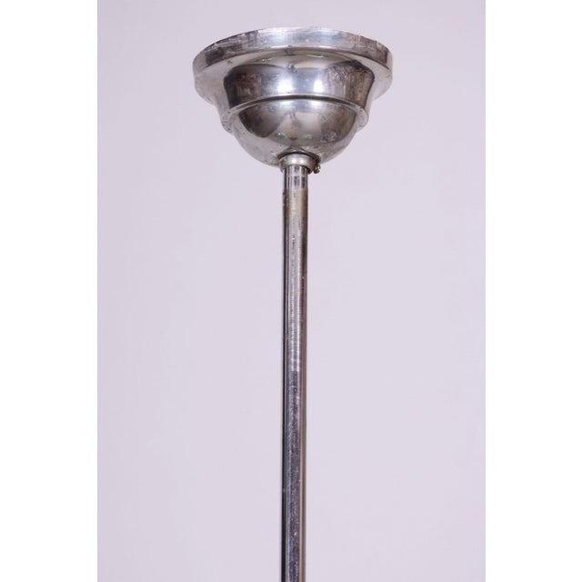 Czech Bauhaus Chandelier in Chrome-Plated Steel and Opaline Glass, 1930s For Sale - Image 4 of 12