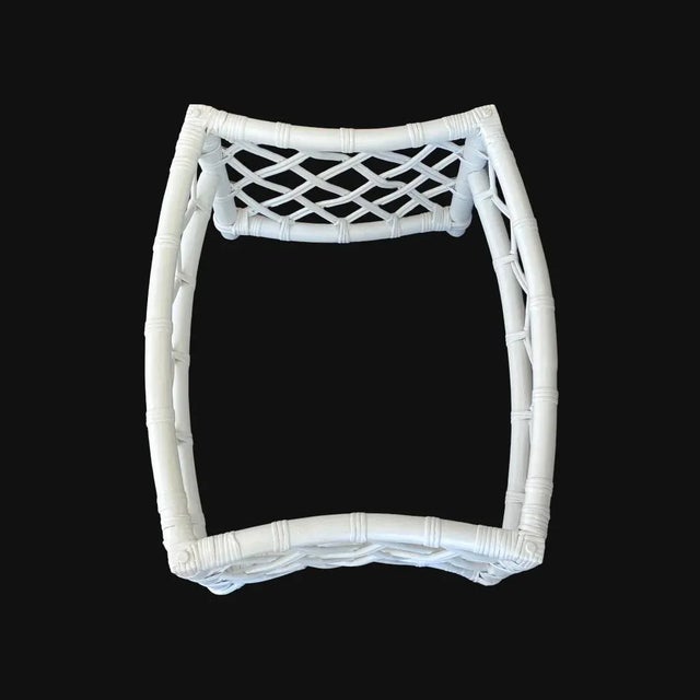 White Vintage Ficks Reed Wicker Bamboo Leather & Lattice Coffee Table Base For Sale - Image 8 of 9