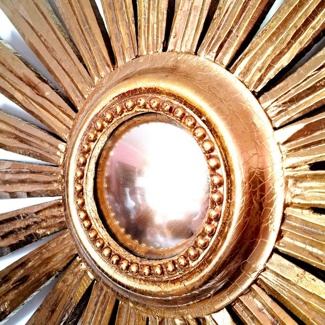Gold Large Sunburst Wall Mirror in Gilded Wood, Italy, 1960s For Sale - Image 8 of 16