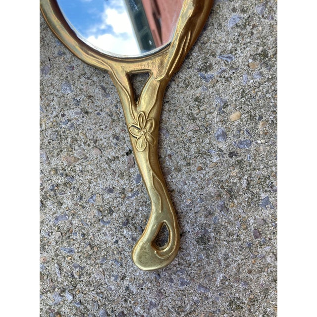 Metal 1900s Art Nouveau Hand Held Mirror With Handle For Sale - Image 7 of 9