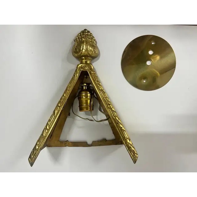 Metal 1930s French Art Deco Brass & Frosted Glass Shield Shaped Wall Sconce, a Pair For Sale - Image 7 of 14