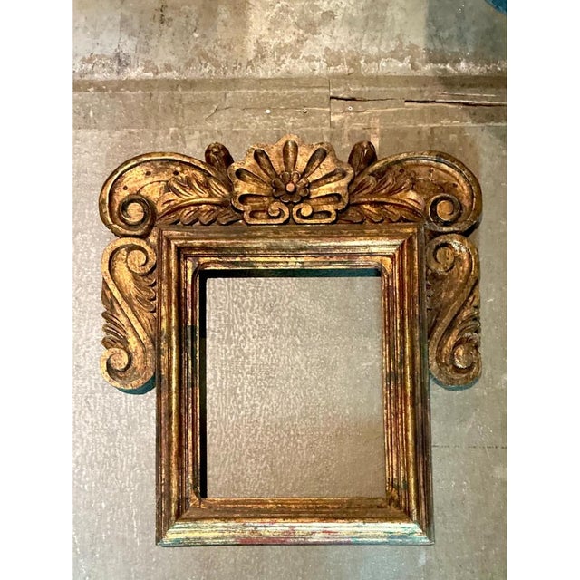 Mid-Century Modern Vintage Spanish Carved Wood Gilt Frame For Sale - Image 3 of 12