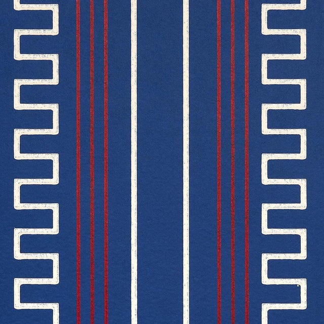 Neoclassical Sample - Schumacher X Mary McDonald Greco Stripe Wallpaper in Navy For Sale - Image 3 of 5