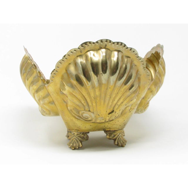 Vintage Clamshell Shaped Footed Brass Planter For Sale - Image 4 of 12