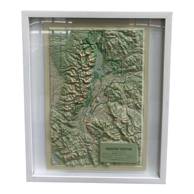 Vintage Grand Teton Wyoming Hubbard Scientific Map Raised Relief Framed For Sale