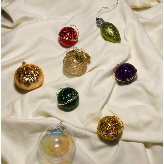 Modern Vintage Holiday Christmas Ornaments Collection Glass Metal Sparkle For Sale - Image 3 of 6