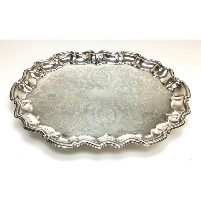 Hollywood Regency Vintage F B Rogers Silver Plated Oval Footed Tray For Sale - Image 3 of 8