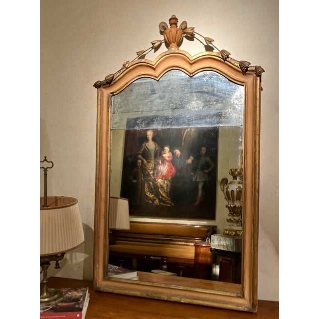 Tuscan Neoclassical Pink Lacquered and Double Gold Leaf Framed Pier Mirror in Mercury Glass, Italy, 18th Century For Sale - Image 5 of 9