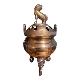 Chinese Brass Foo Dog Incense Burner For Sale
