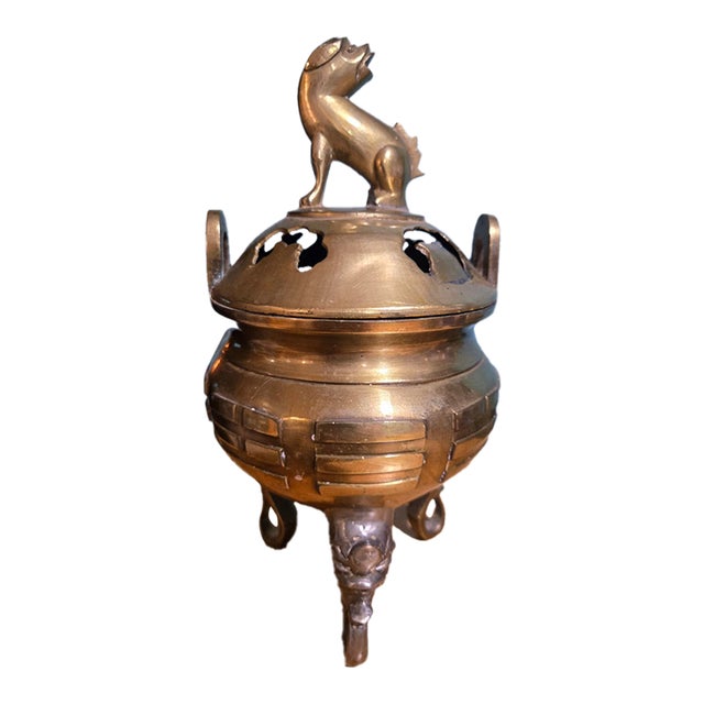 Chinese Brass Foo Dog Incense Burner For Sale