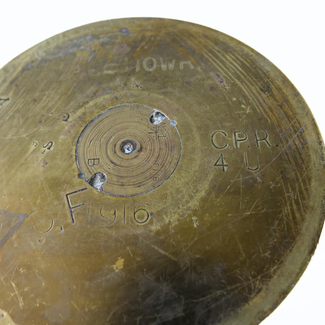 Vintage authentic small grenade case with original engravings C.P.R 1916 in brass.